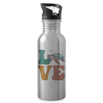 Sea Turtle Ocean - Water bottle with straw - silver - Right