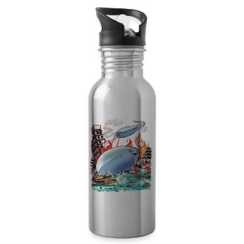 Sacabambaspi Fish Meme Kaiju Japanese Monster - Water bottle with straw - silver - Right