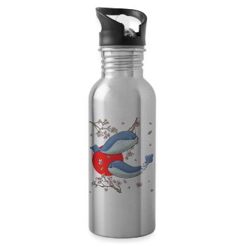 Sacabambaspis Fish Meme Sakura Cherry Blossom - Water bottle with straw - silver - Right