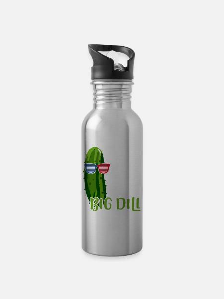 Vegane Vegetarische Essiggurke - Trinkflasche mit integriertem Trinkhalm - Lightsilver