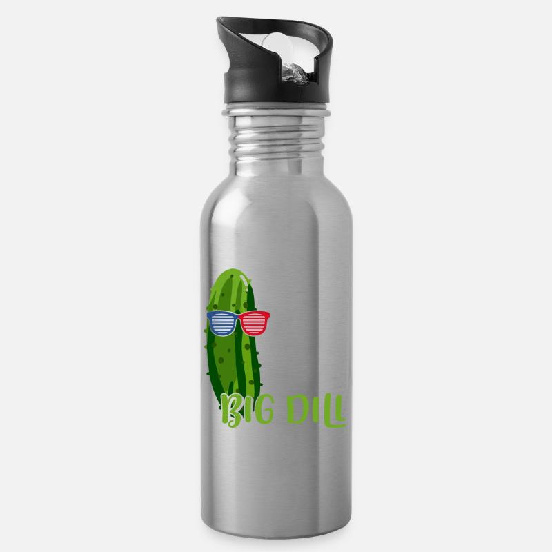 Vegane Vegetarische Essiggurke - Trinkflasche mit integriertem Trinkhalm - Lightsilver
