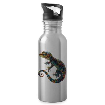 Blumen Leopard Gecko Bunt & Verschnörkelt - Trinkflasche mit integriertem Trinkhalm - Lightsilver - Rechts