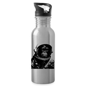 Space Monkey Astronaut Suit Astronomy Moon Landing - Water bottle with straw - silver - Right