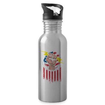 Electrician American flag patriotic - Water bottle with straw - silver - Right