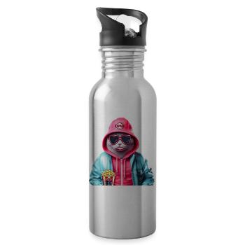 Pop Art Cat - Water bottle with straw - silver - Right