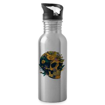 Human Skull & Flowers 20 - Water bottle with straw - silver - Right