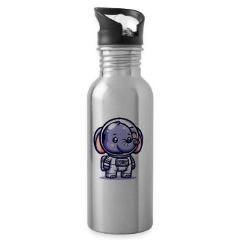 Cute Elephant Astronaut - Water bottle with straw - silver - Right