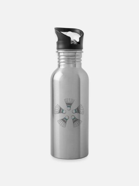 Lustiger Badmintonspieler - Trinkflasche mit integriertem Trinkhalm -