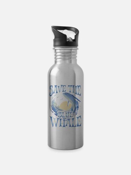 Rettet den Blauwal - Trinkflasche mit integriertem Trinkhalm - Lightsilver