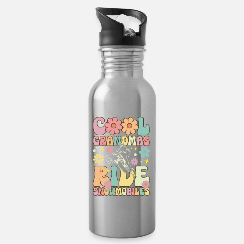 Groovy Snowmobiling Oma - Trinkflasche mit integriertem Trinkhalm - Lightsilver