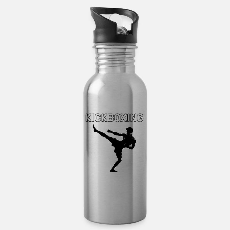Kickboxen FIghter Kickboxer - Trinkflasche mit integriertem Trinkhalm - Lightsilver