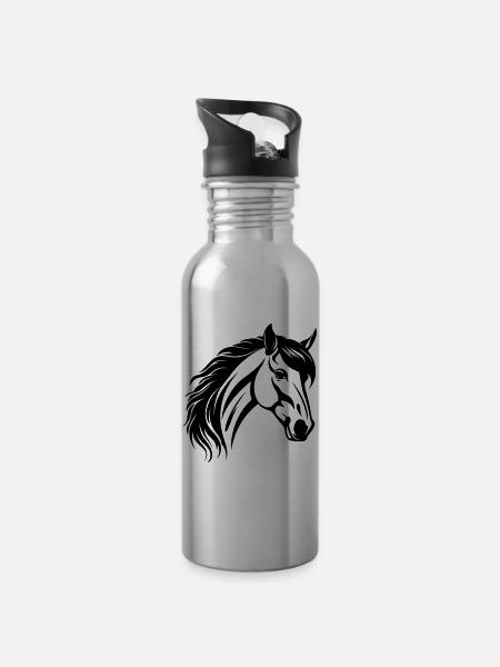 Pferd Kopf - Trinkflasche mit integriertem Trinkhalm - Lightsilver