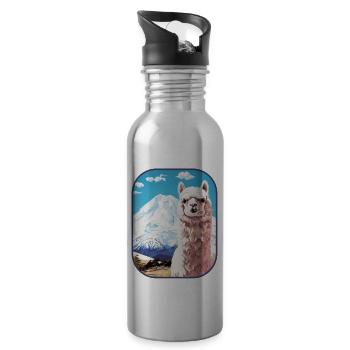 Mount Fuji Alpaca A Scenic Journey T Shirt - Water bottle with straw - silver - Right