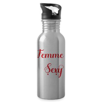 Cadeau Saint Valentin Homme Femme Humoristique - Gourde avec paille intégrée - argent clair - Droite