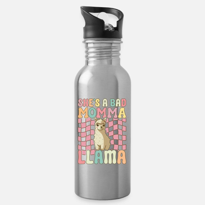Mama Llama - Trinkflasche mit integriertem Trinkhalm - Lightsilver