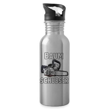 Holzfäller T | Lustiges Kettensägen Motiv | - Trinkflasche mit integriertem Trinkhalm - Lightsilver - Rechts