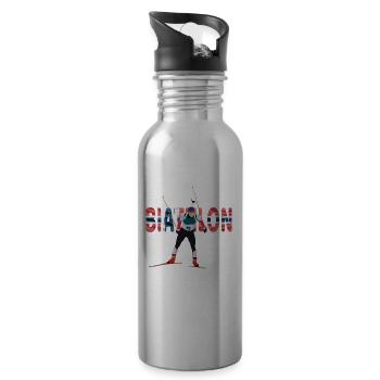 Winter sports biathlon with Norwegian flag - Water bottle with straw - silver - Right