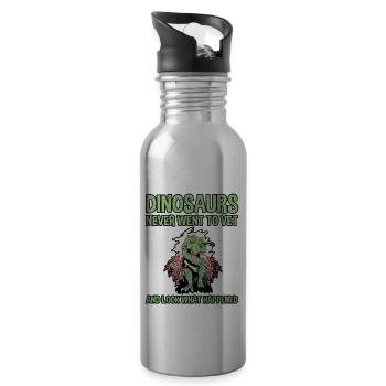 Dinosaurs Never Went To Vet, Look What Happened 2 - Trinkflasche mit integriertem Trinkhalm - Lightsilver - Rechts