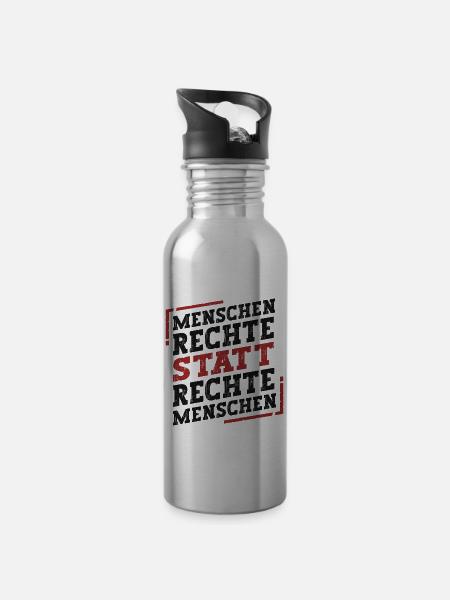 Menschenrechte Statt Rechte Menschen - Trinkflasche mit integriertem Trinkhalm - Lightsilver
