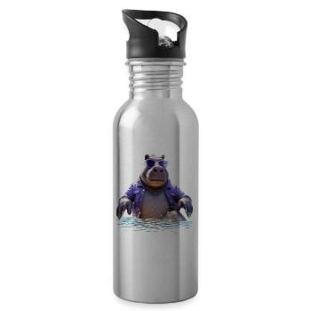Nilpferd Flusspferd Papa Hippopotamus Cooles Hippo - Trinkflasche mit integriertem Trinkhalm - Lightsilver - Rechts