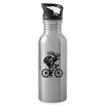 Cycling moose with backpack Camping - Water bottle with straw - silver - Right
