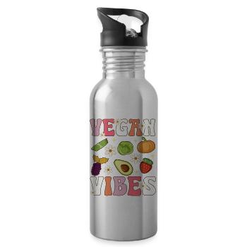 Véganisme à base de plantes Groovy - Gourde avec paille intégrée - argent clair - Droite