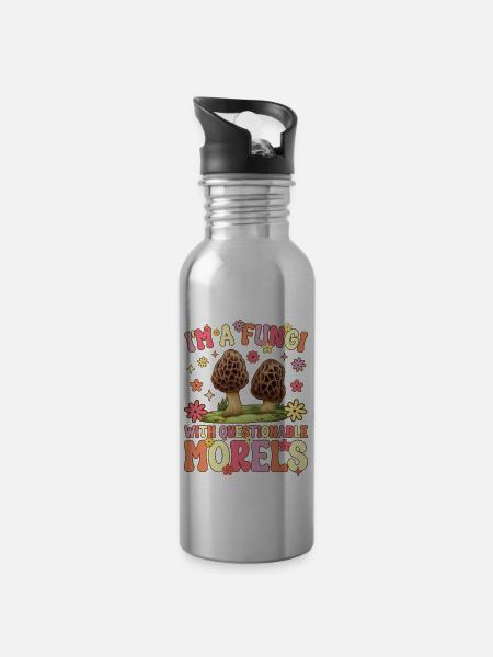 Groovy Pilzjagd - Trinkflasche mit integriertem Trinkhalm - Lightsilver