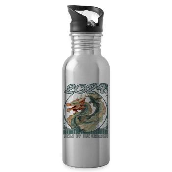 Chines New Year of Dragon Topographic Map Styled - Water bottle with straw - silver - Right