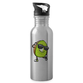 Dancing Kiwi with sunglasses - Water bottle with straw - silver - Right