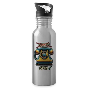 Retro Vintage Rotary Phone Vibrant Color - Water bottle with straw - silver - Right