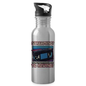Lustige VHS-Ära Zurückspulen Label Space Streaming - Trinkflasche mit integriertem Trinkhalm - Lightsilver - Rechts