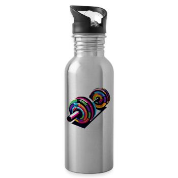 Colorful Pop Art Weights Weightlifting - Water bottle with straw - silver - Right