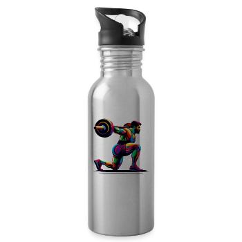 Colorful Pop Art Weightlifter Weights - Water bottle with straw - silver - Right