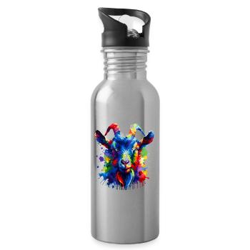 Colorful Splash Art Goats Farm Animal Goat Lover - Water bottle with straw - silver - Right