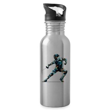 Polygon Art Fechten Sport Schwert Fechter - Trinkflasche mit integriertem Trinkhalm - Lightsilver - Rechts