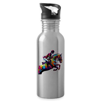 Pop Art Reitpferde Reiterpferd Pferd - Trinkflasche mit integriertem Trinkhalm - Lightsilver - Rechts