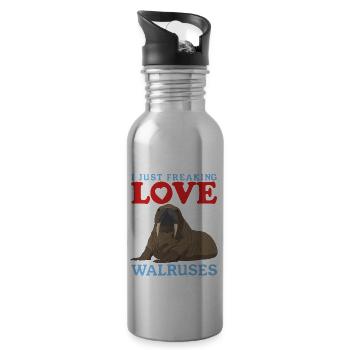 Walross Walrosse Walroß Walrus Geschenk - Trinkflasche mit integriertem Trinkhalm - Lightsilver - Rechts