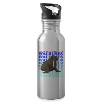 Walross Walrosse Walrus Walroß Geschenk - Trinkflasche mit integriertem Trinkhalm - Lightsilver - Rechts