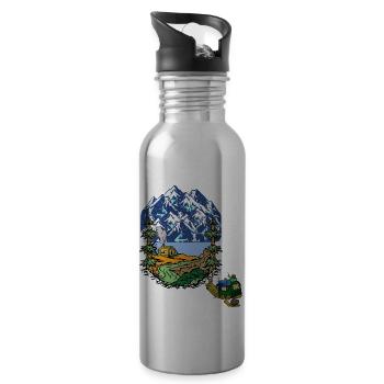 Alpen Urlaub Schnecke Familie Wohnwagen Camping - Trinkflasche mit integriertem Trinkhalm - Lightsilver - Rechts