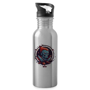 Heavy Super Duty Cool Zombie Skull Rock - Water bottle with straw - silver - Right