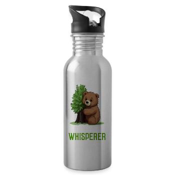Tree Hugger Environmentalist Bear - Water bottle with straw - silver - Right