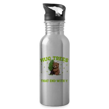 Tree Hugger Environmentalist Bear - Water bottle with straw - silver - Right