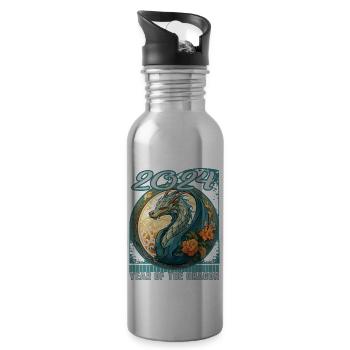 Chines New Year of Dragon Art Nouveau Swirl - Water bottle with straw - silver - Right