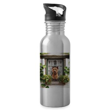 Norwich Terrier Cottagecore Dog Cottage Fenster - Trinkflasche mit integriertem Trinkhalm - Lightsilver - Rechts