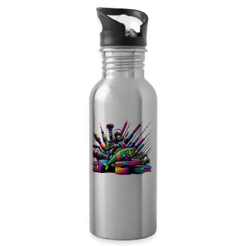 Bunte Pop Art Eisfischen Fisch Fischer Angler - Trinkflasche mit integriertem Trinkhalm - Lightsilver - Rechts