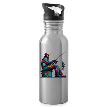 Bunte Pop Art Eisfischen Fisch Fischer Angler - Trinkflasche mit integriertem Trinkhalm - Lightsilver - Rechts
