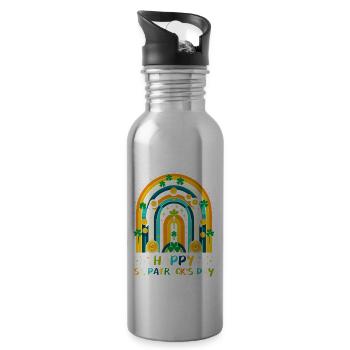 Happy St Patrick's Day St Patricks Day Shamrock - Water bottle with straw - silver - Right