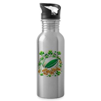 Rugby Kleeblatt St. Patricks Day Schabernack Klee - Trinkflasche mit integriertem Trinkhalm - Lightsilver - Rechts