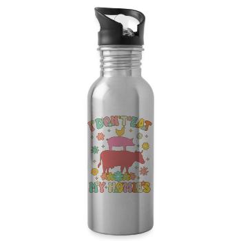 Groovy Vegan Régime végétalien à base de plantes Véganisme - Gourde avec paille intégrée - argent clair - Droite