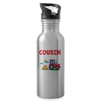 Cousin Vom Geburtstagskind Traktor - Trinkflasche mit integriertem Trinkhalm - Lightsilver - Rechts